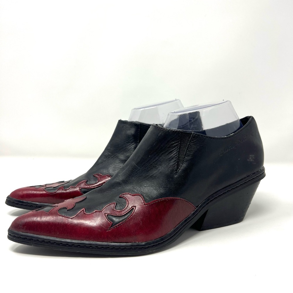 Vintage Womens HARLEY DAVIDSON Pointed Toe Leather Flame Booties Sz. 8.5